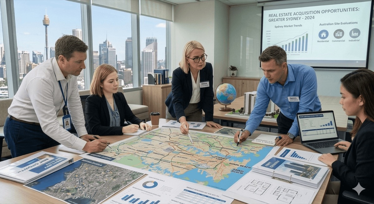 Team working together around a table with maps and reports